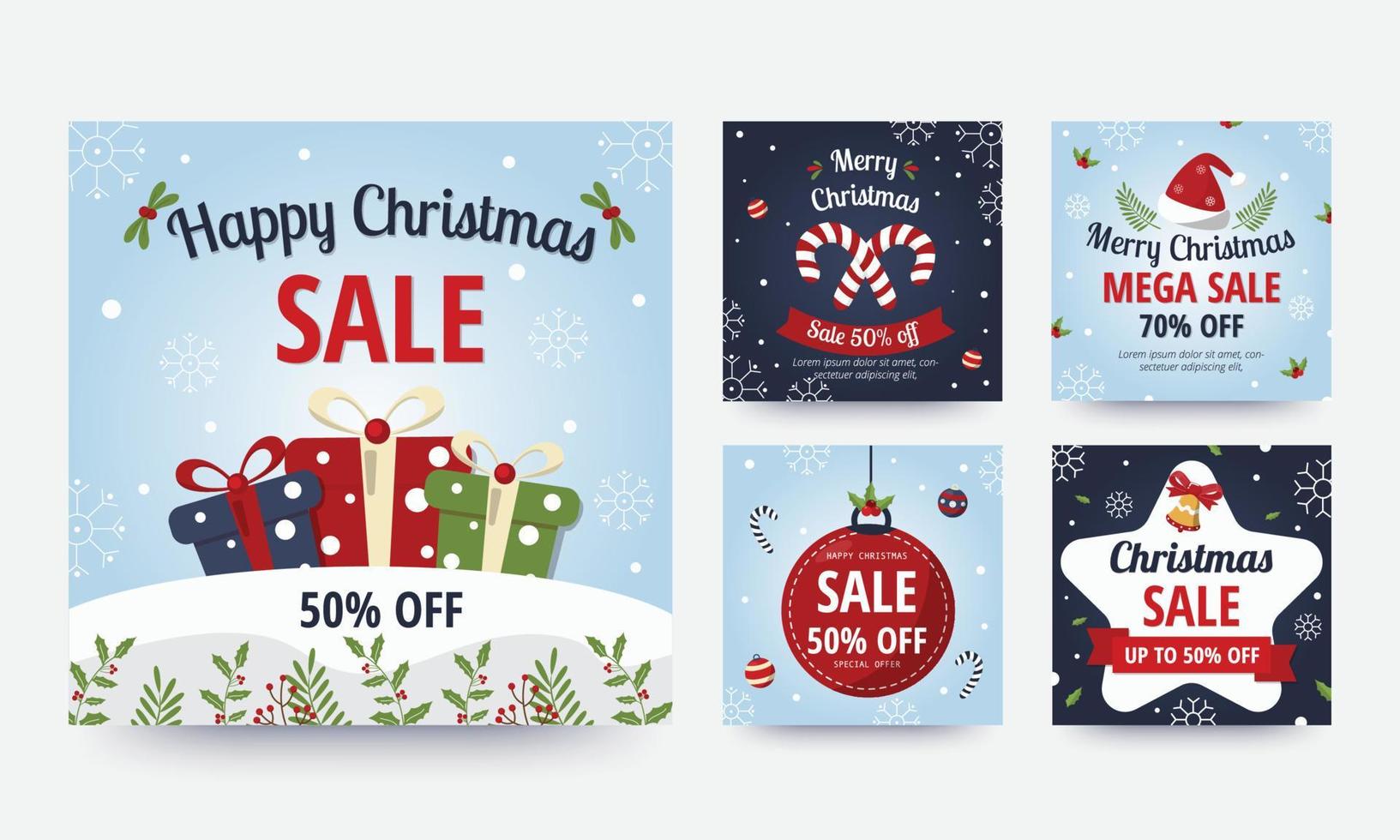 Christmas sale collection design with colorful christmas element. Social media post template. Vector illustration.