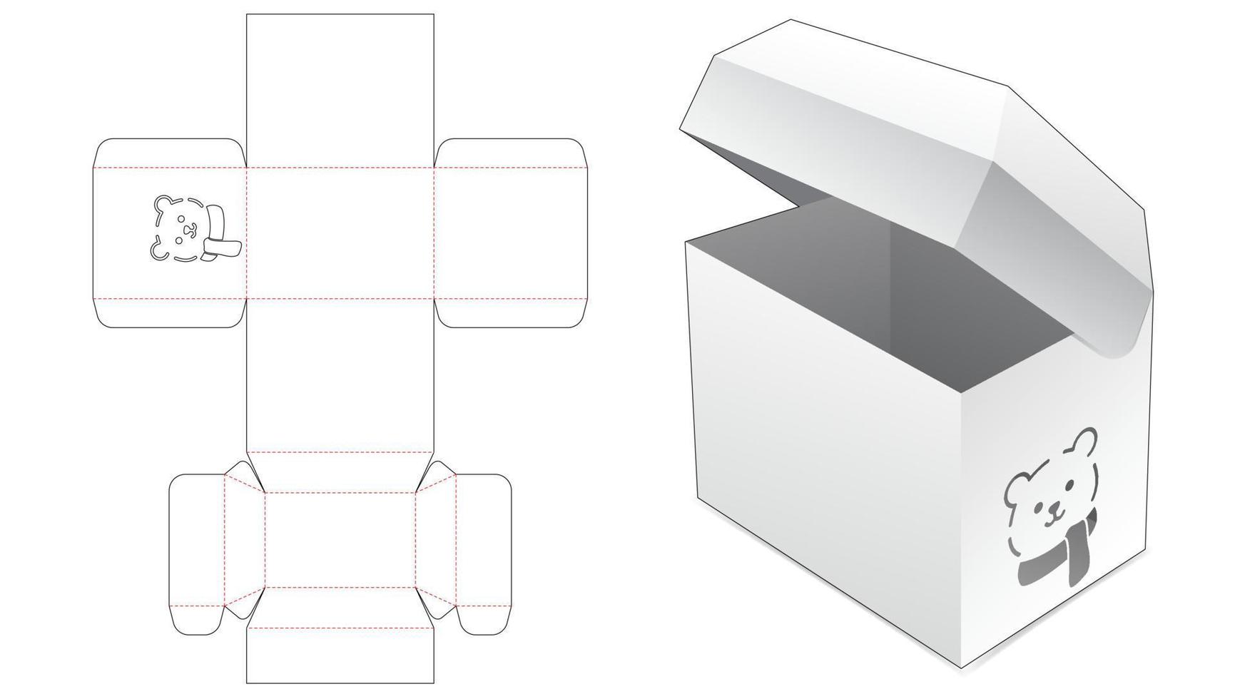 caja de embalaje con tapa en el pecho con plantilla troquelada de oso navideño estarcida vector