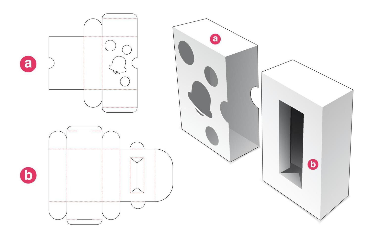 caja deslizante con campana navideña y plantilla troquelada de ventana de bola vector