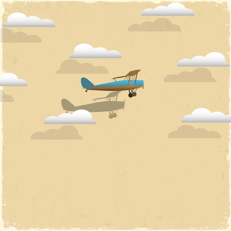 avión retro y nubes de papel vector