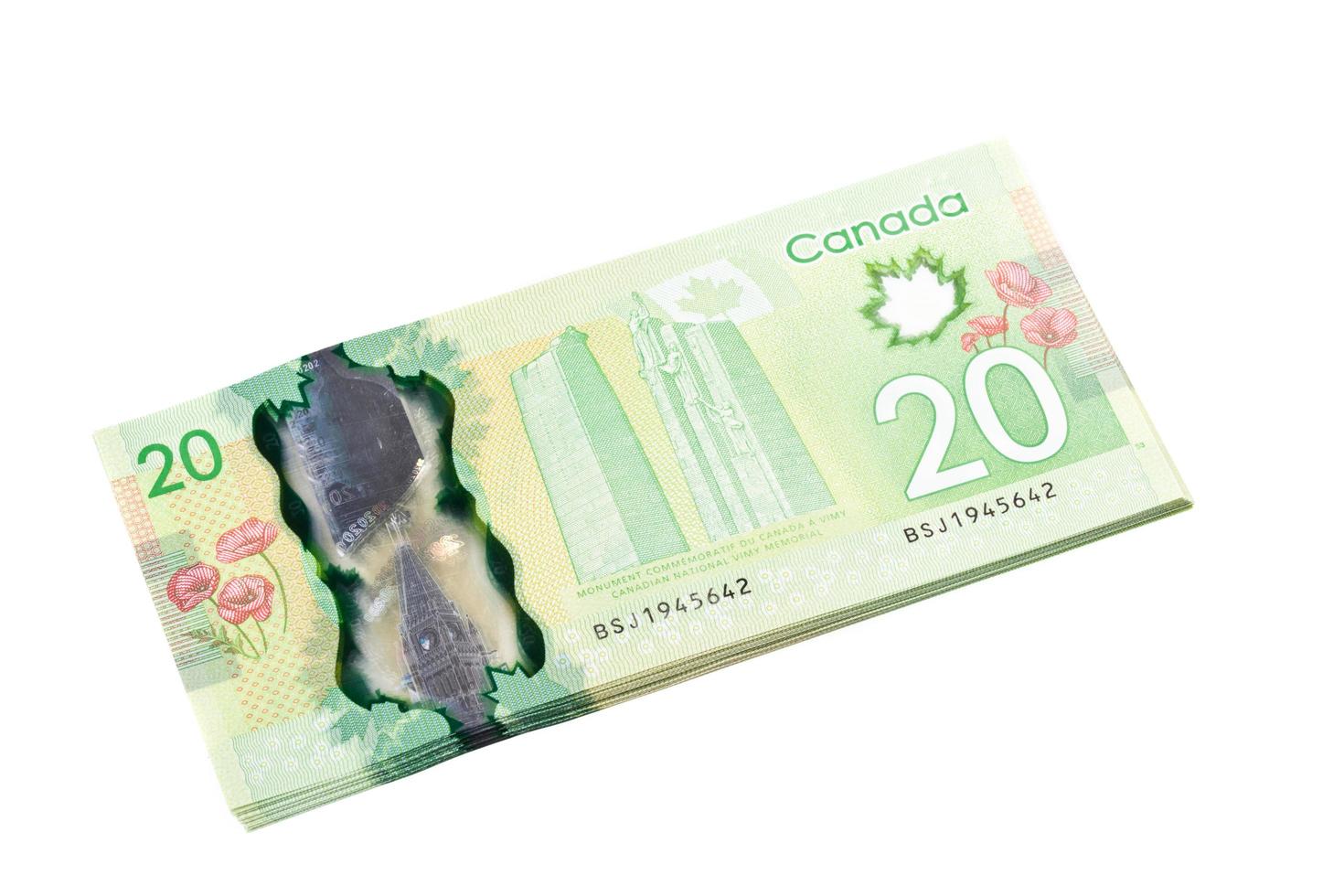 Ottawa, Canadá, 13 de abril de 2013, el nuevo polímero billetes de veinte dólares aislado en blanco foto