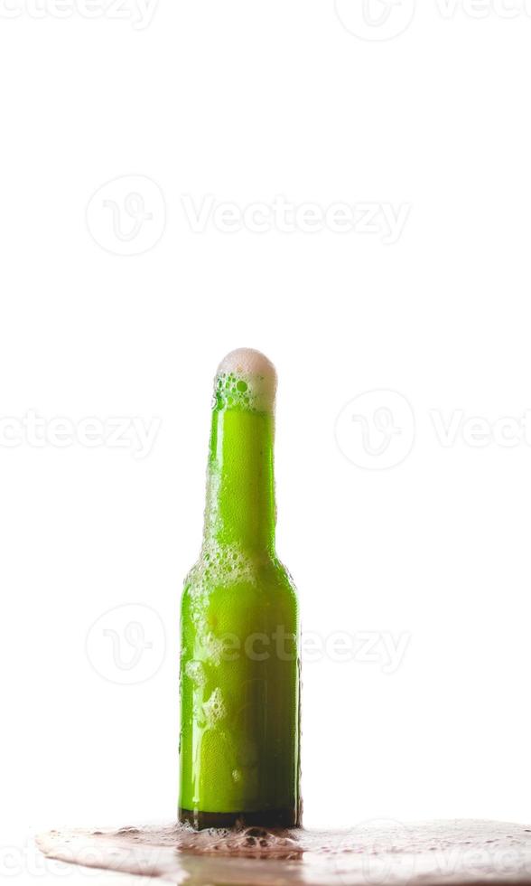 Overcarbonated Pink Fermented Drink Gushing in Studio. Kombucha or Fruit Beer Isolated on White photo