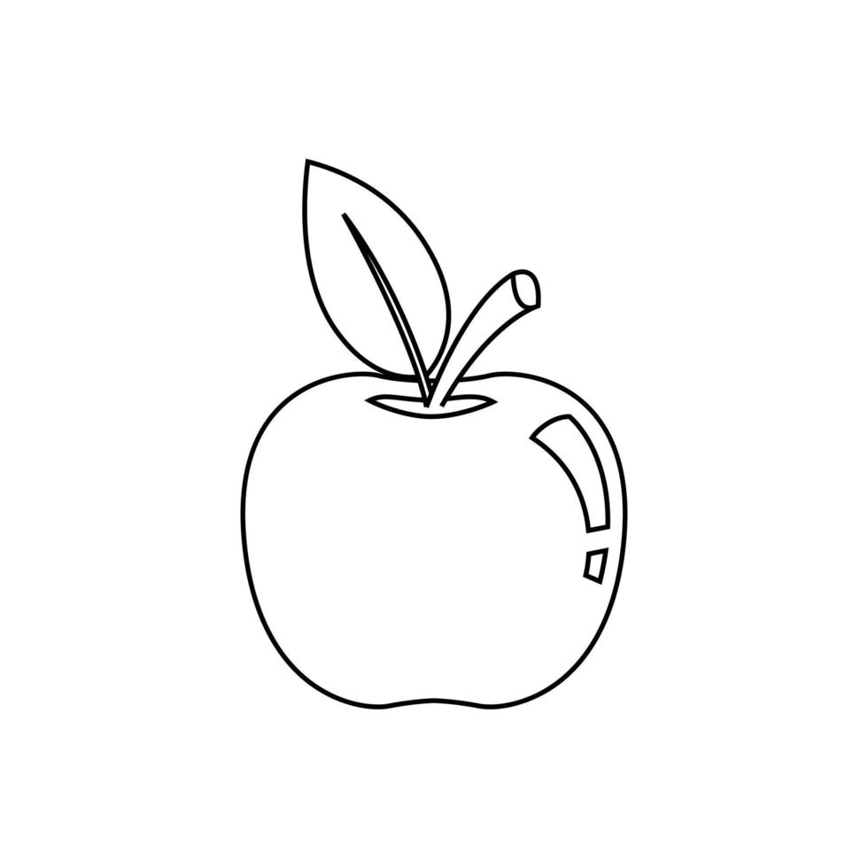 Apple Coloring Book Vector. Line art of fruit with a leaf Black and White vector