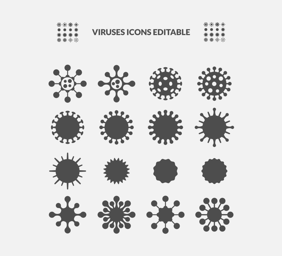 conjunto simple de bacterias y virus relacionados con el icono de glifo de vector. contiene iconos como virus como el virus corona covid-19 vector