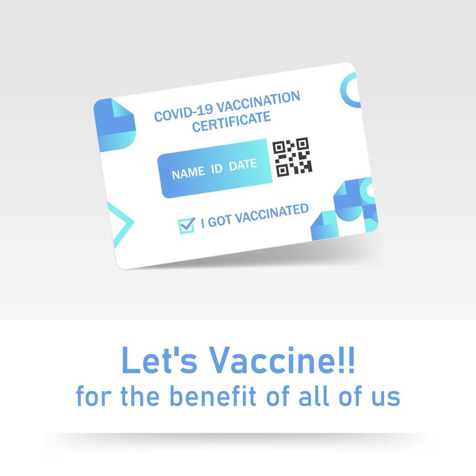 Vaccine Certificate Illustration. Vaccine Card or Passport Design Symbol. Vaccination cards Template. Vaccinations Record Card Immunity with ID and Barcode vector