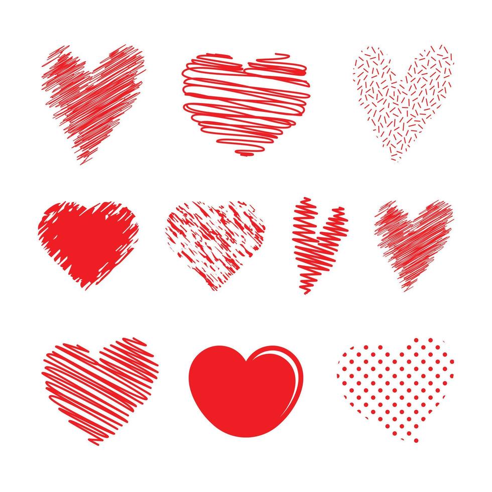 conjunto de iconos de corazón dibujado a mano. icono de amor de arte lineal y textura para el día de san valentín vector