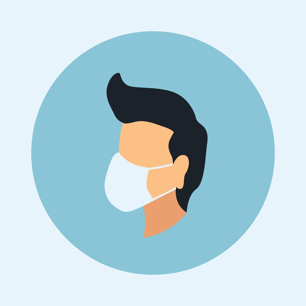 Hombre con ilustración de icono de máscara en azul ovalado. usar icono de máscara plana vector