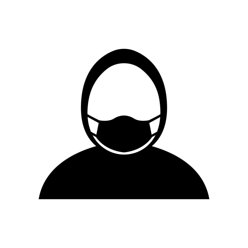 Simple Hijab Wearing Mask Icon Illustration, Isolated, Black and White vector