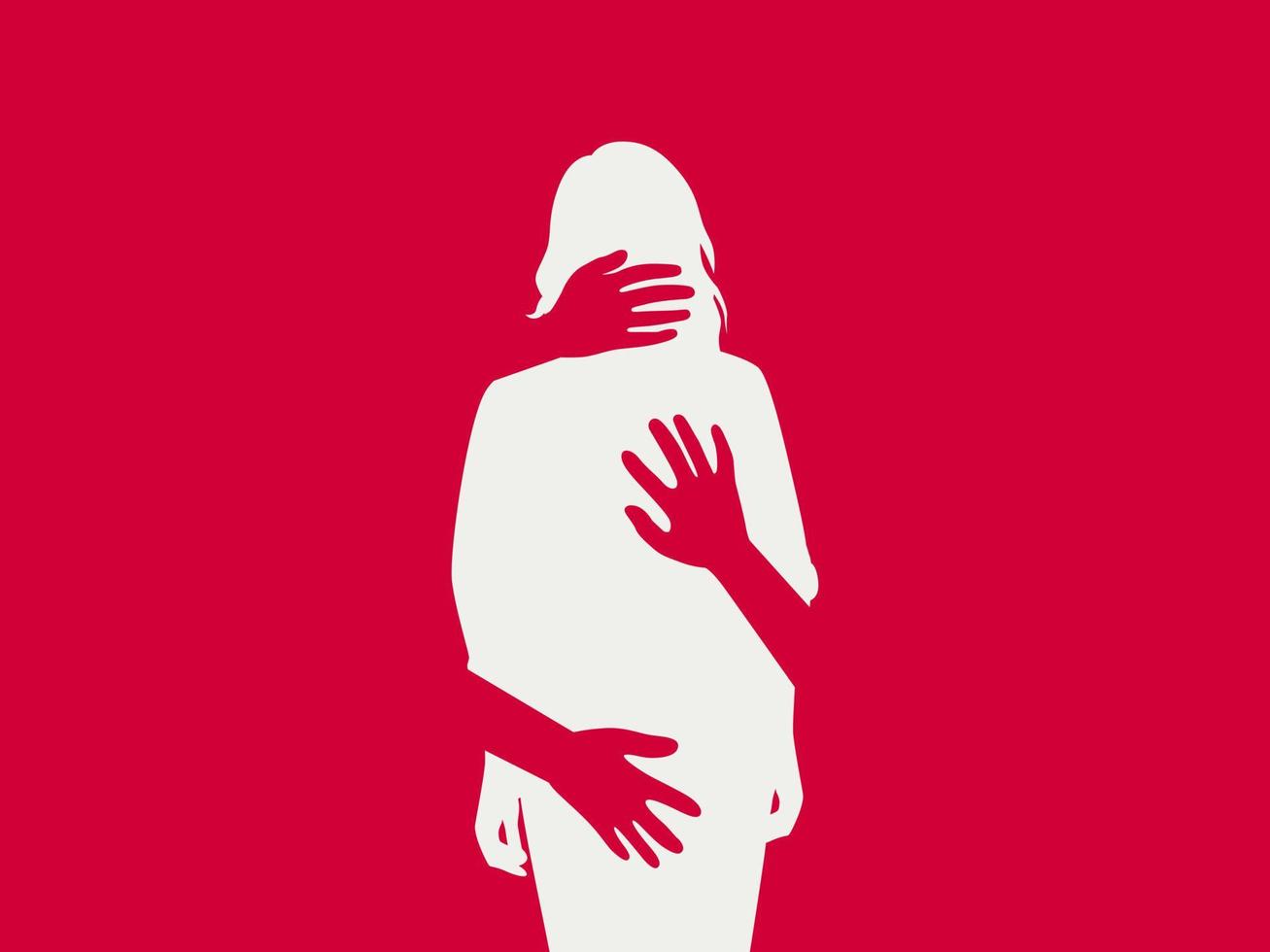 Silhouette of woman, harassment vector illustration. hands touching women. Violence against women, Workplace bullying concept. flat concept