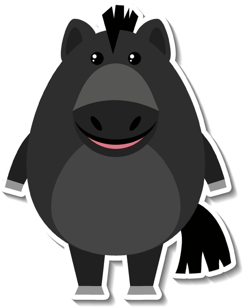 Chubby black horse animal cartoon sticker vector