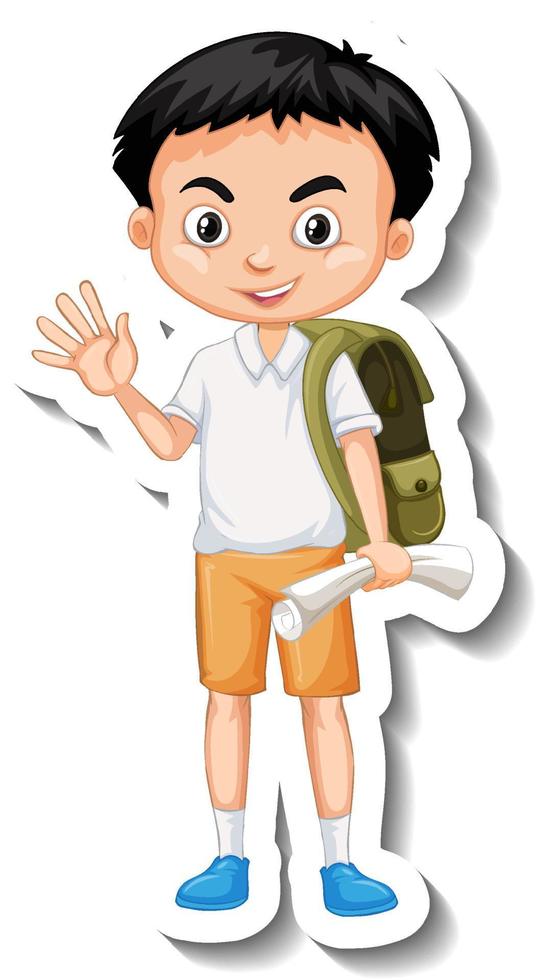 School boy cartoon character sticker vector