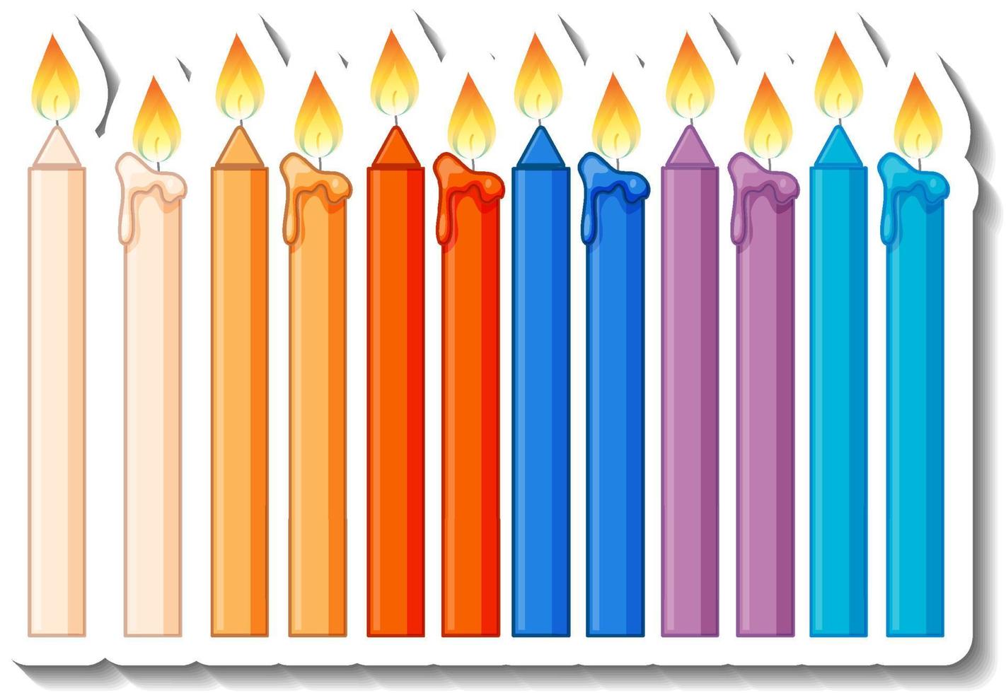 Diferentes colores de velas con pegatina ligera de dibujos animados. vector