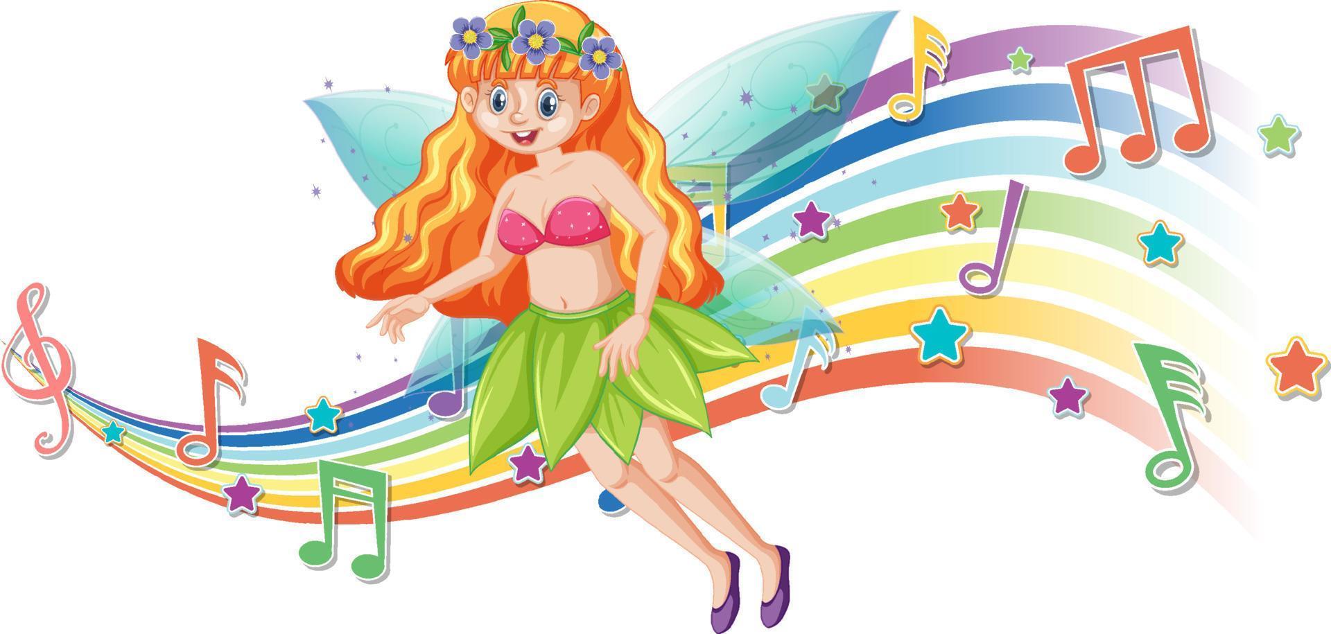 Cute fairy cartoon character with melody rainbow wave vector