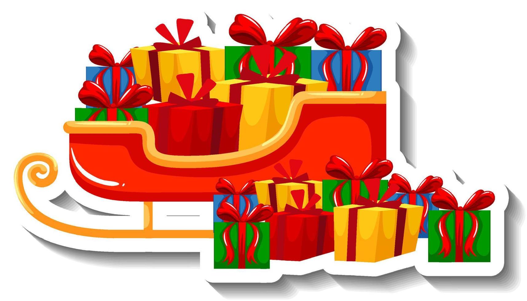Christmas Sleigh with gift boxes cartoon sticker vector