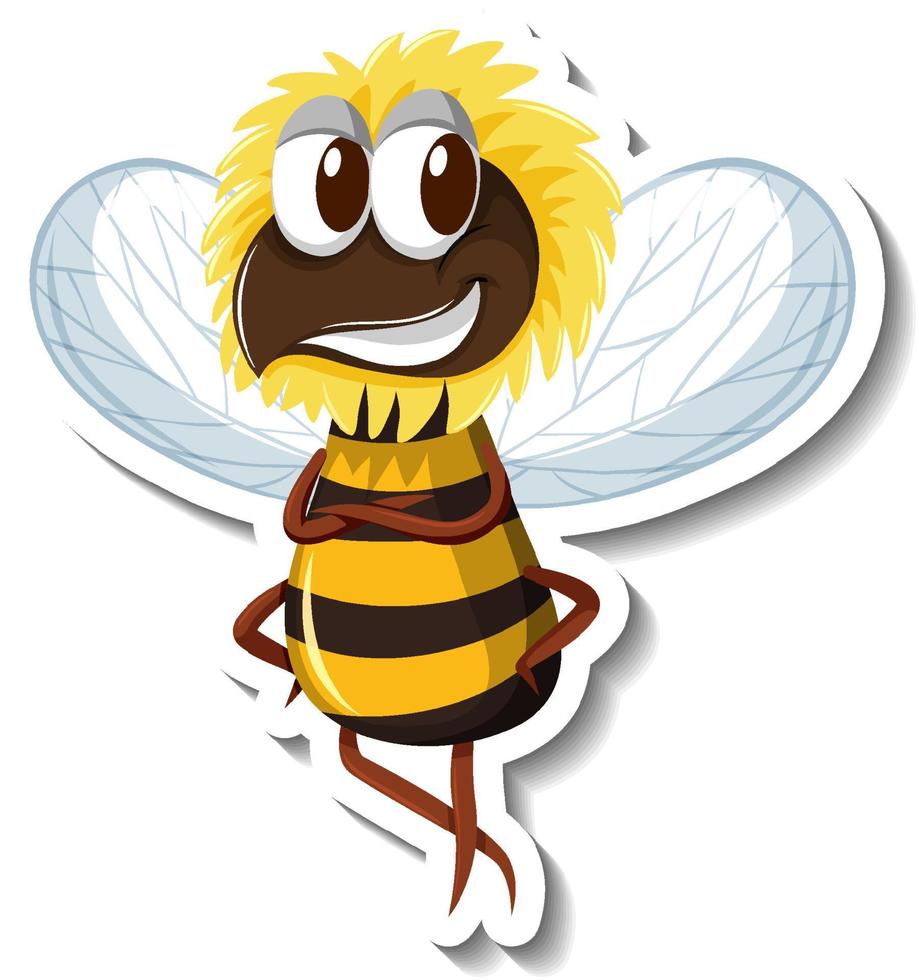 Funny bee insect cartoon sticker vector