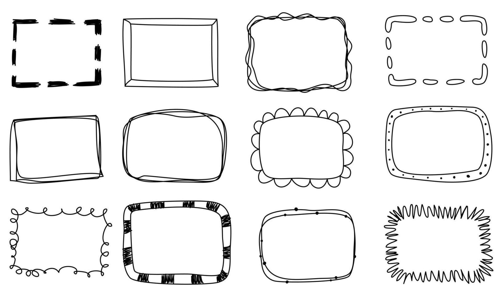 Conjunto de marcos de doodle colección de líneas dibujadas a mano. vector
