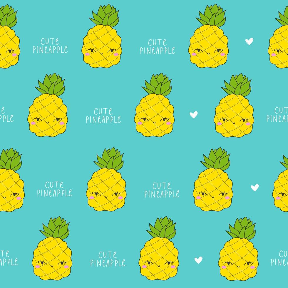 Cute baby pineapple text white hearts blue pattern minimalist. Summer texture, textiles, children wallpaper. vector