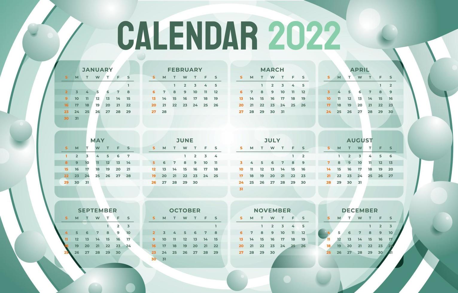 Bubbly Green Calendar 2022 Template vector