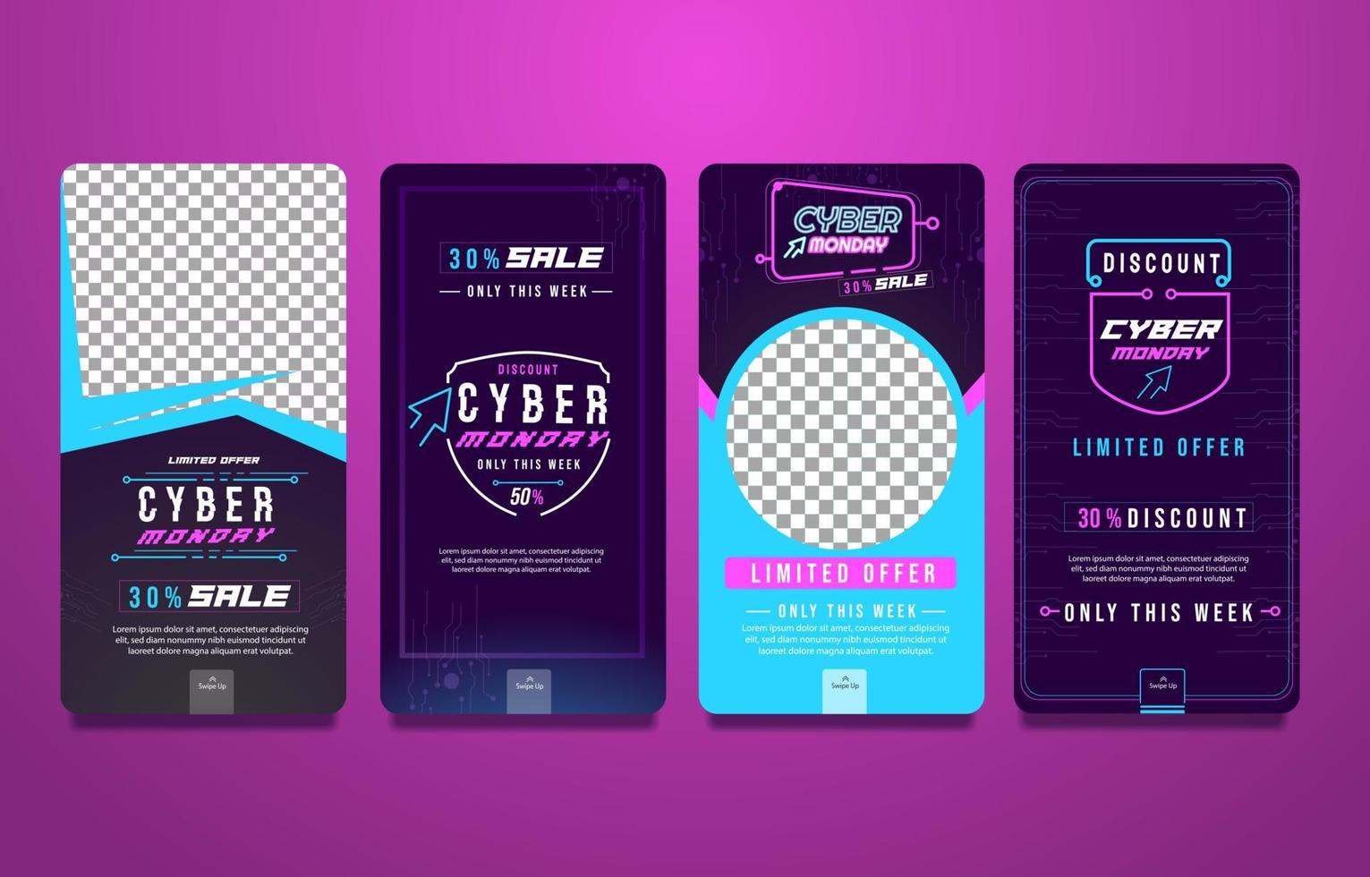 diseño de concepto de historia de promoción de cyber monday vector