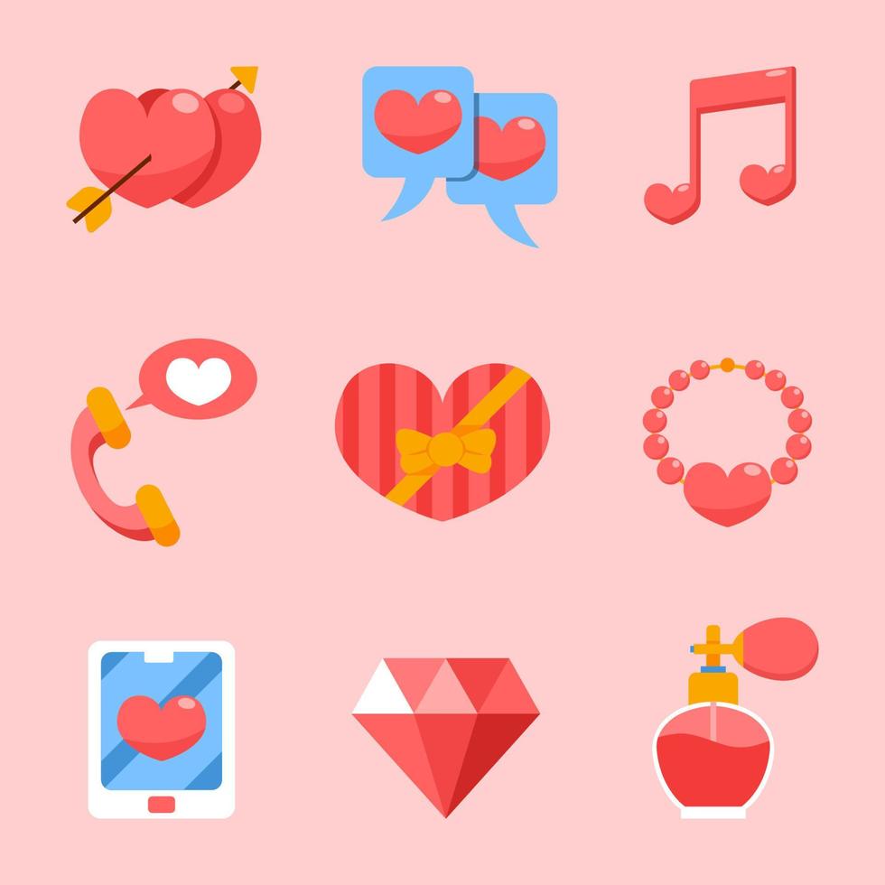 Set of Valentines Day Pink Icons vector