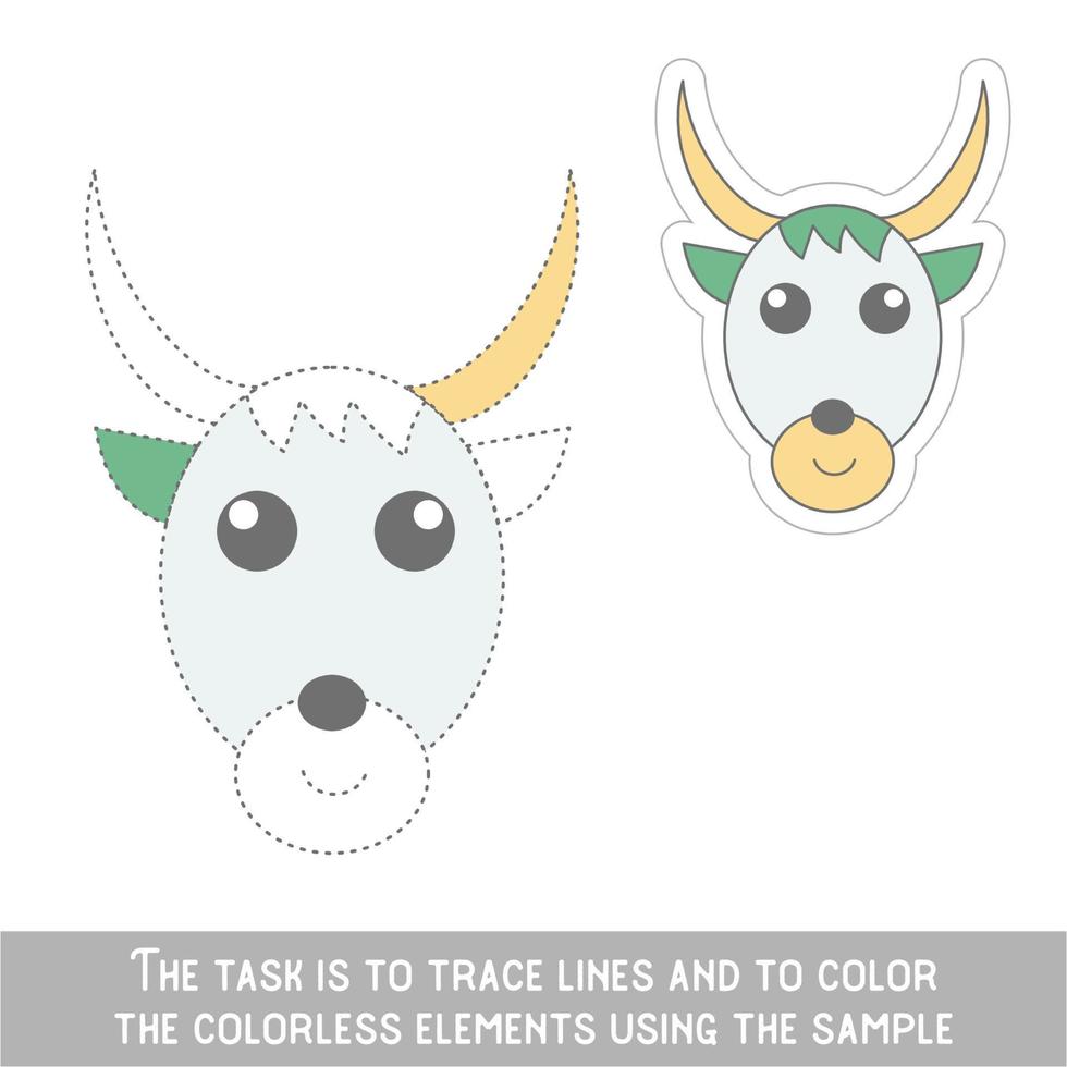 Color Cow Face. Restore dashed lines. Color the picture elements. Page to be color fragments. vector
