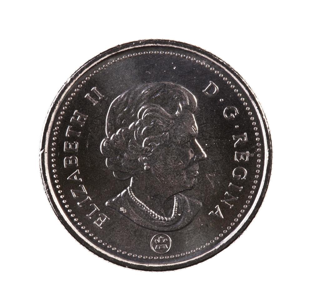 Ottawa, Canadá, 13 de abril de 2013, un nuevo y brillante 2012 de veinticinco centavos canadienses foto