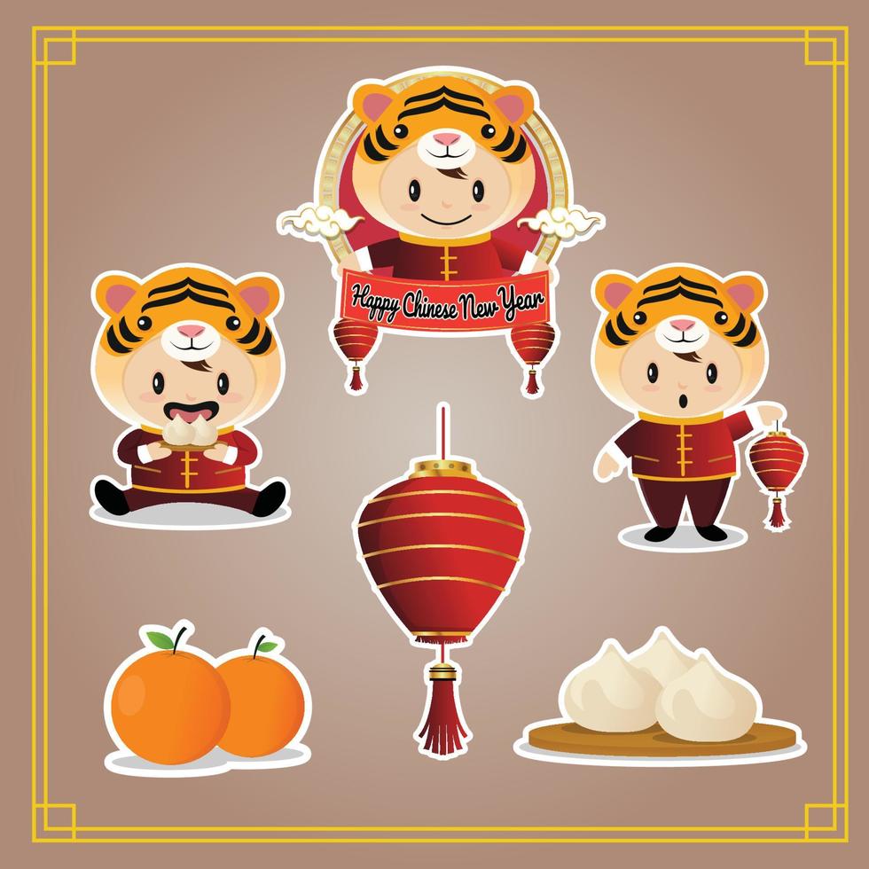 Chinese New Year of Tiger Stickers vector