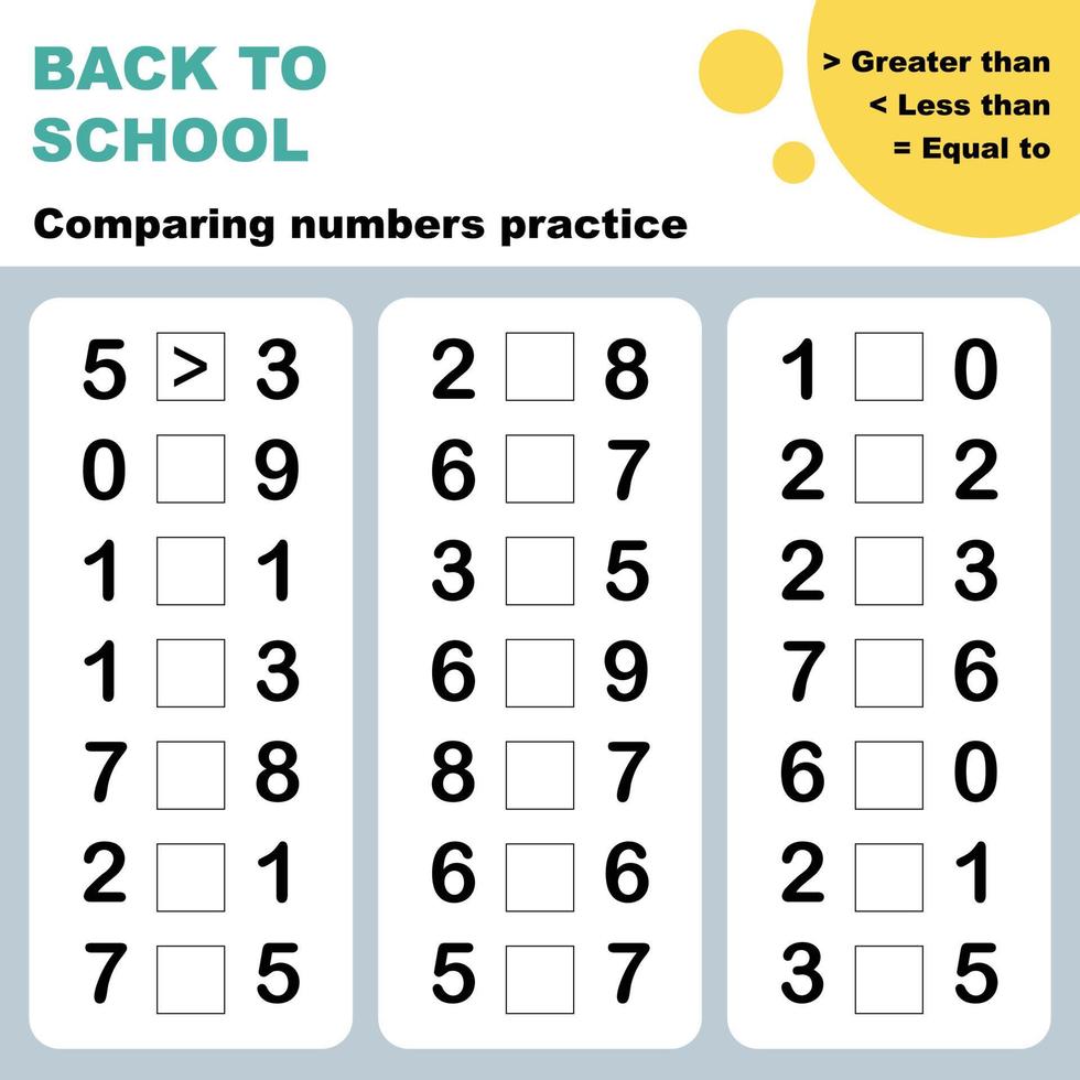 comparing numbers worksheet vector