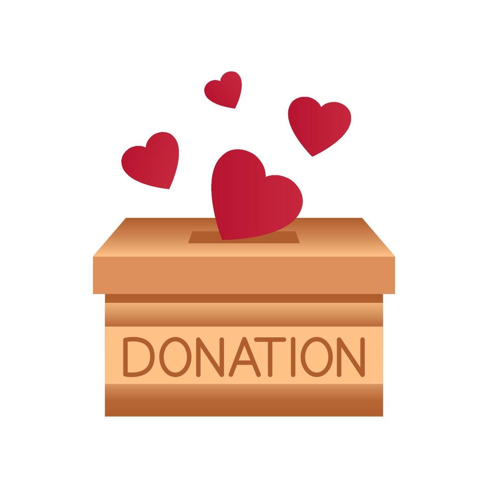 caja de donación. arrojando corazones en una caja para donaciones. donar, dar dinero y amor. concepto de caridad. da y comparte tu amor con la gente. actividad de voluntariado humanitario vector