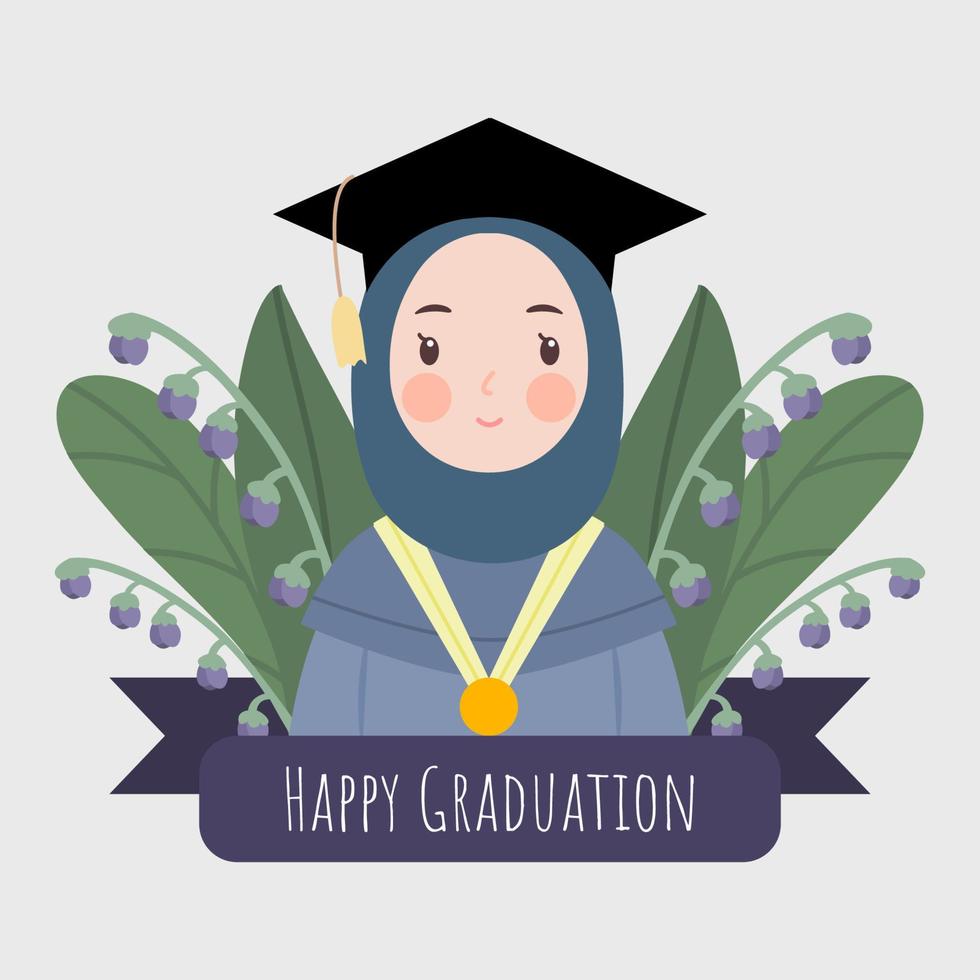 niña usa hijab graduación saludo ilustración vector