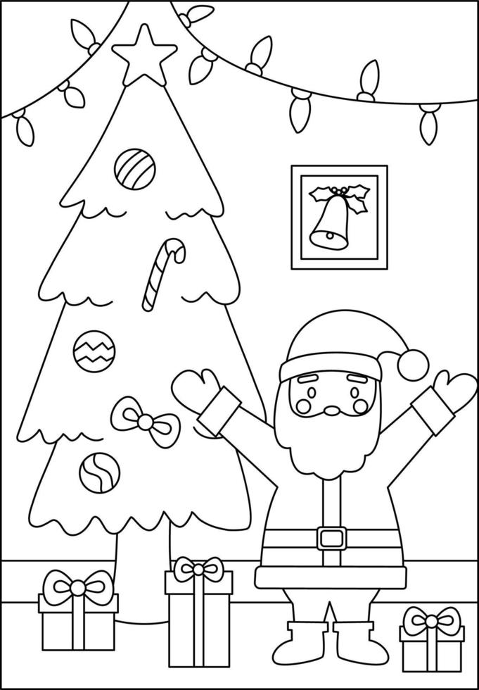 cute christmas coloring page for kid vector