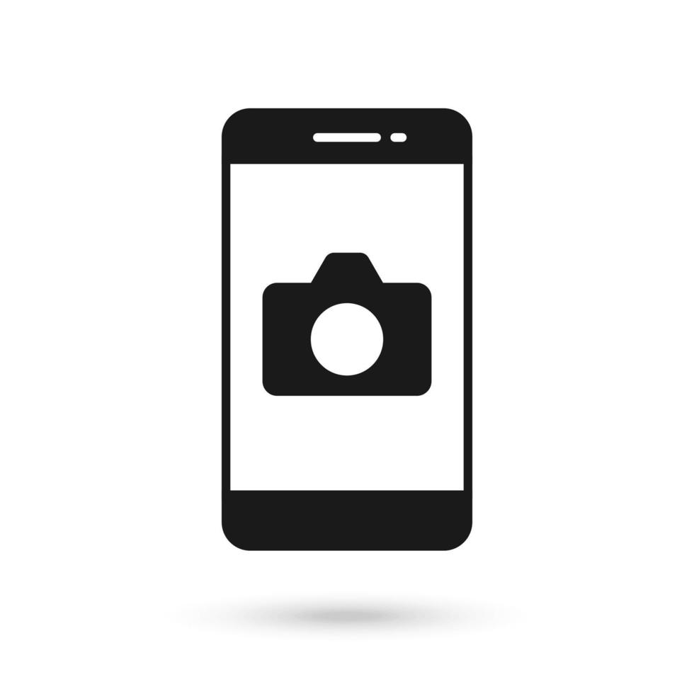 Mobile phone flat design icon camera sign. vector