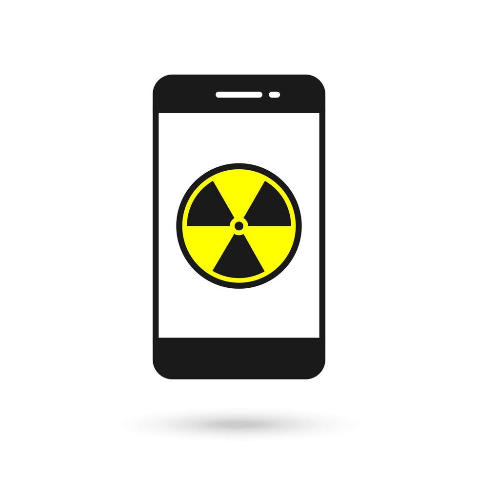 Mobile phone flat design with radiation sign. vector