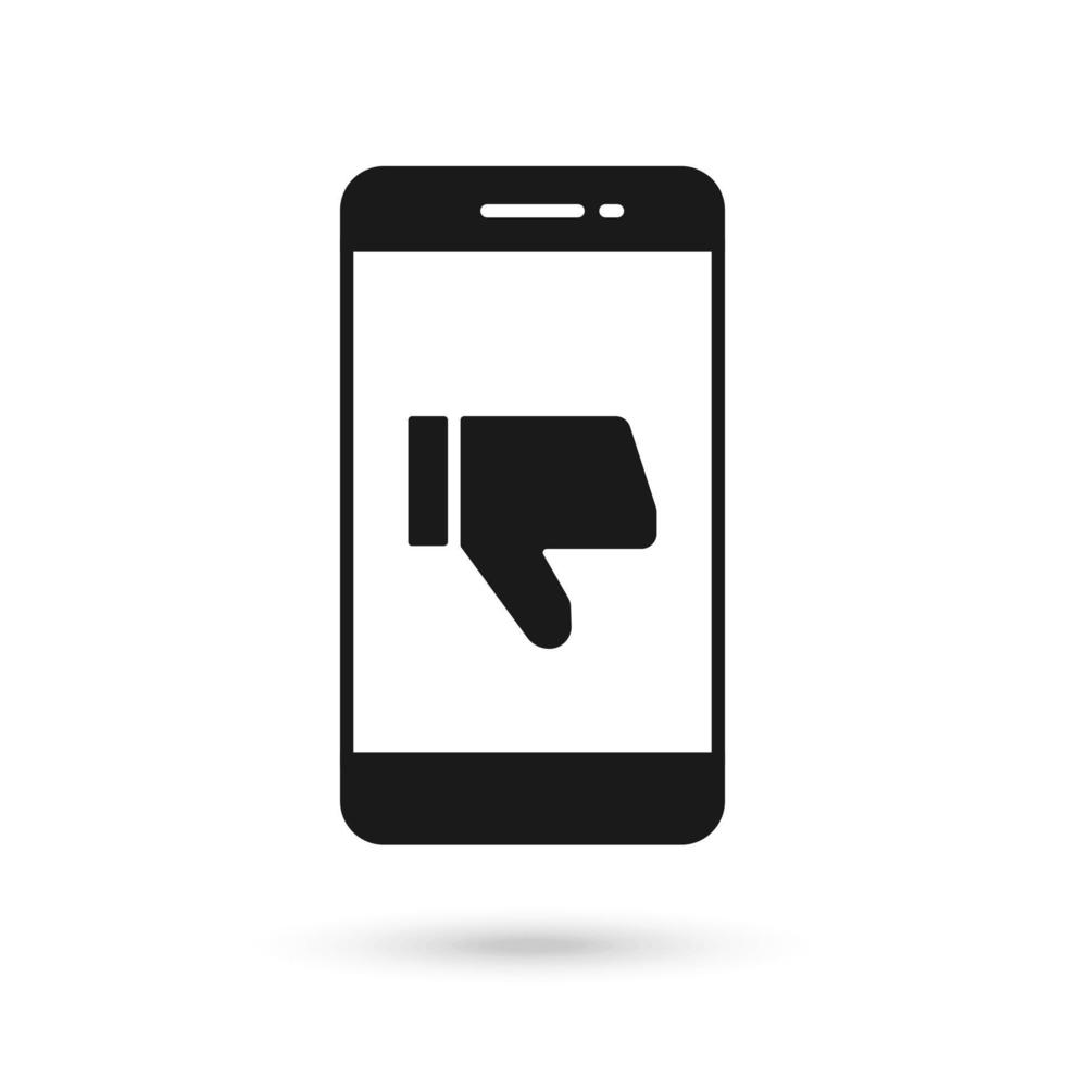 Mobile phone flat design with thumbs down sign. vector