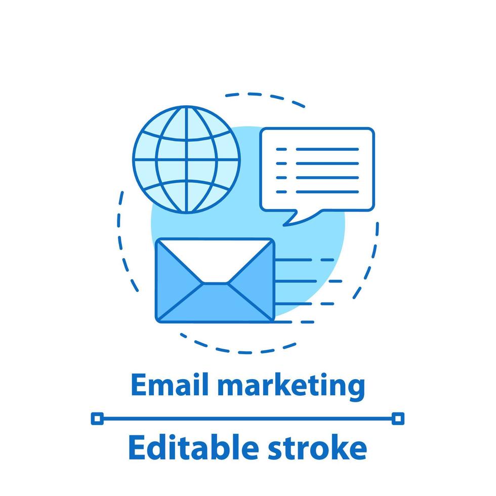 Email marketing concept icon. Online communication idea thin line illustration. Mailing. Commercial messaging. Vector isolated outline drawing. Editable stroke