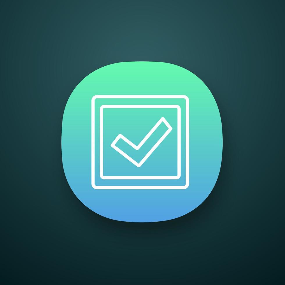 Checkbox app icon. UI UX user interface. Check box. Checkmark. Voting. Verification and validation. Approved. Web or mobile application. Vector isolated illustration