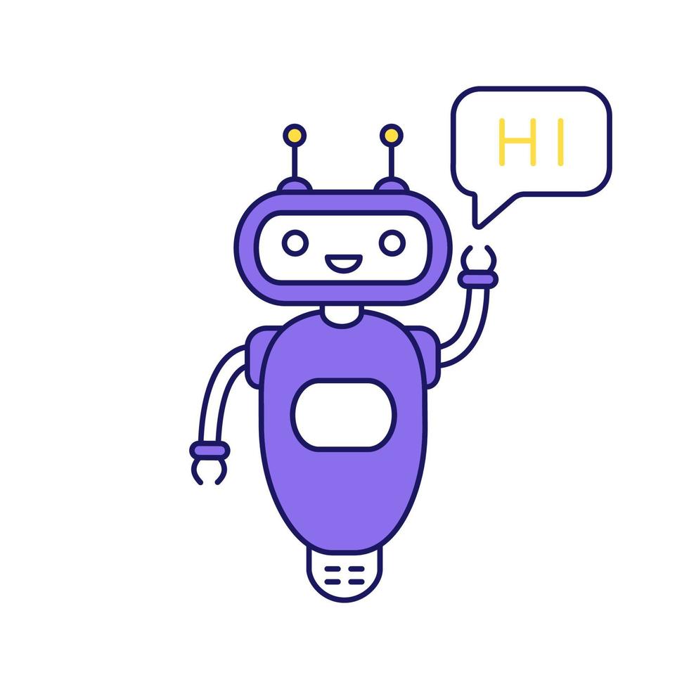 chatbot diciendo hola icono de color. usuario de saludo de talkbot. asistente virtual. ayudante en línea. robot moderno. ilustración vectorial aislada vector