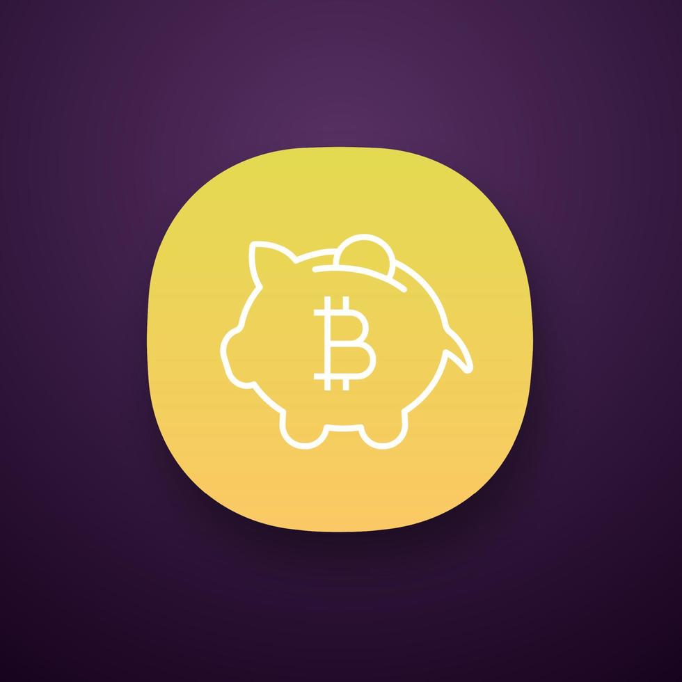 Bitcoin deposit app icon. Penny piggy bank with bitcoin. Cryptocurrency mining. UI UX user interface. Web or mobile application. Saving digital money. Vector isolated illustration