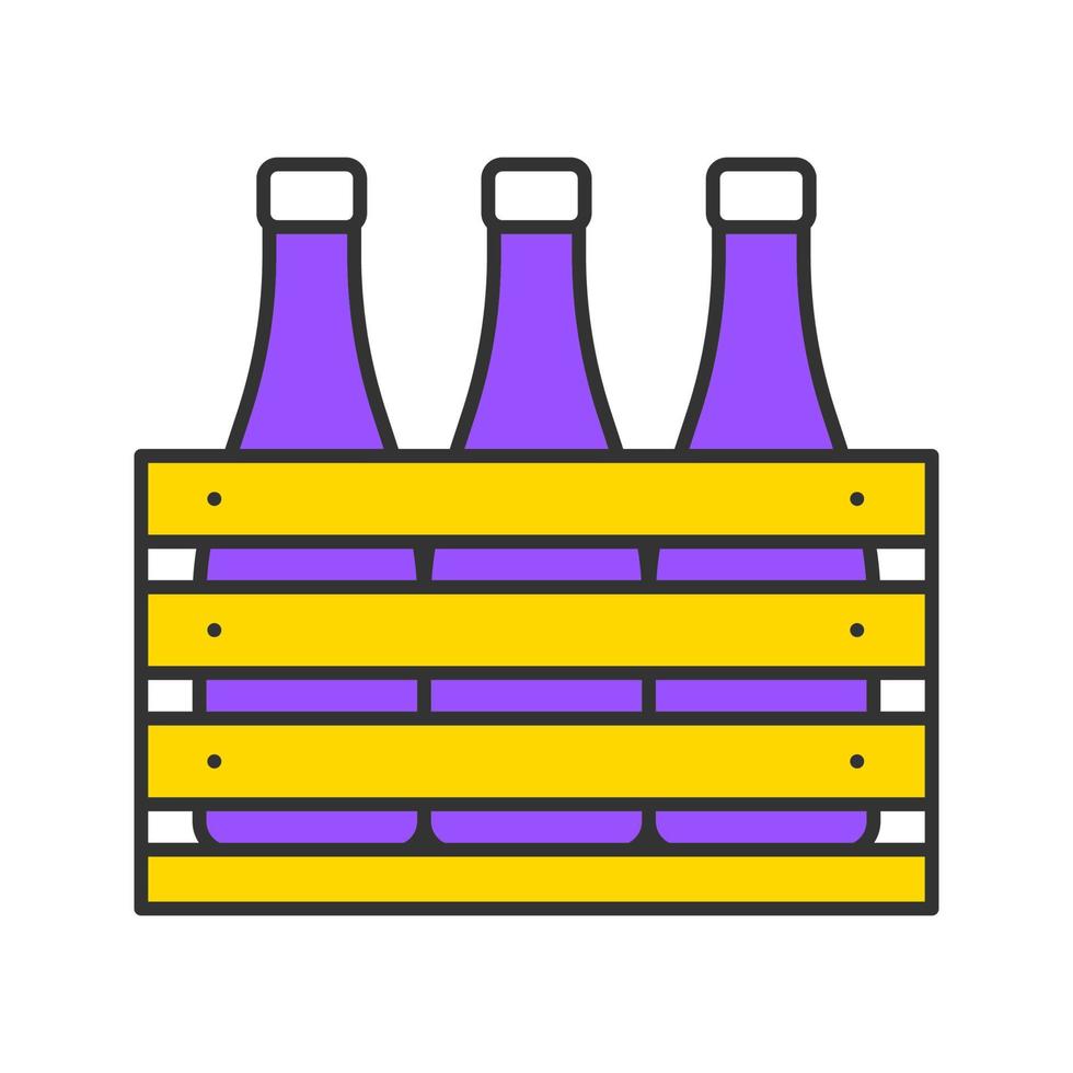 icono de color de caja de cerveza. Botellas de vino o champagne en cajón de madera. botellas de leche en caja de madera. ilustración vectorial aislada vector