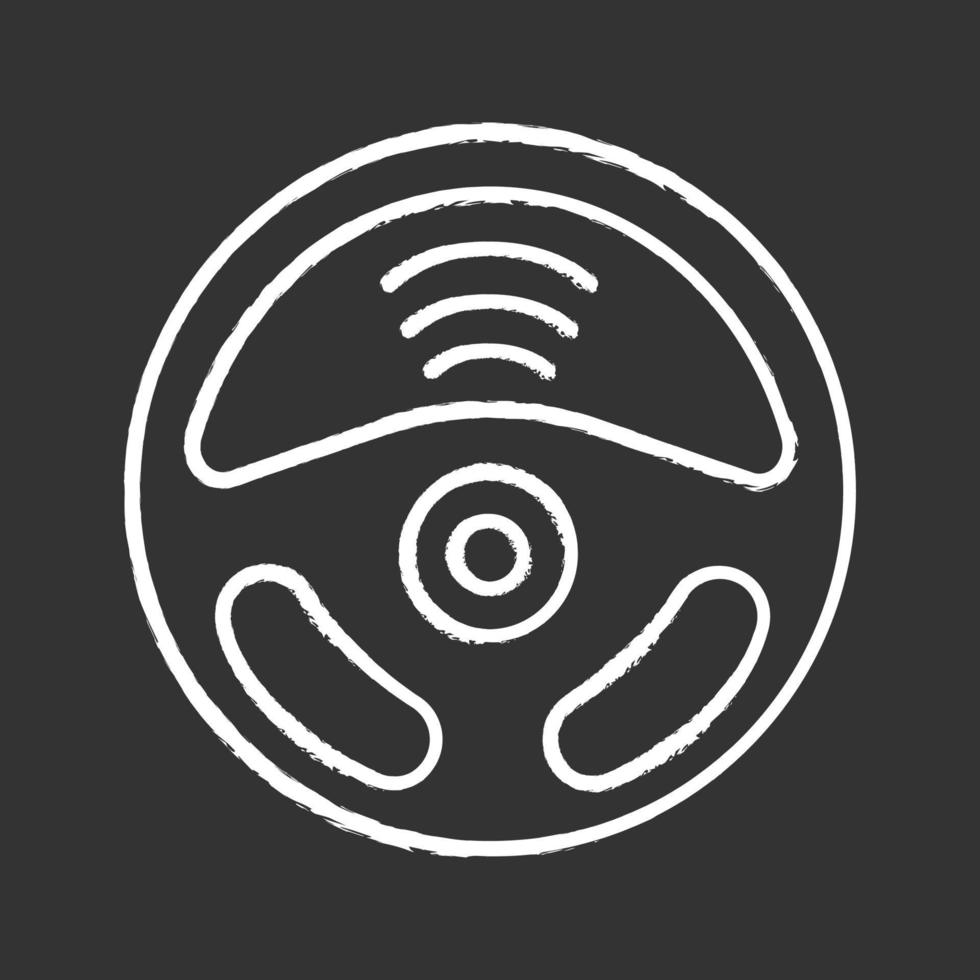 Autonomous car chalk icon. Car rudder and wireless signal sign. Autopilot. Driverless car. Self driving automobile. Steering wheel. Isolated vector chalkboard illustration