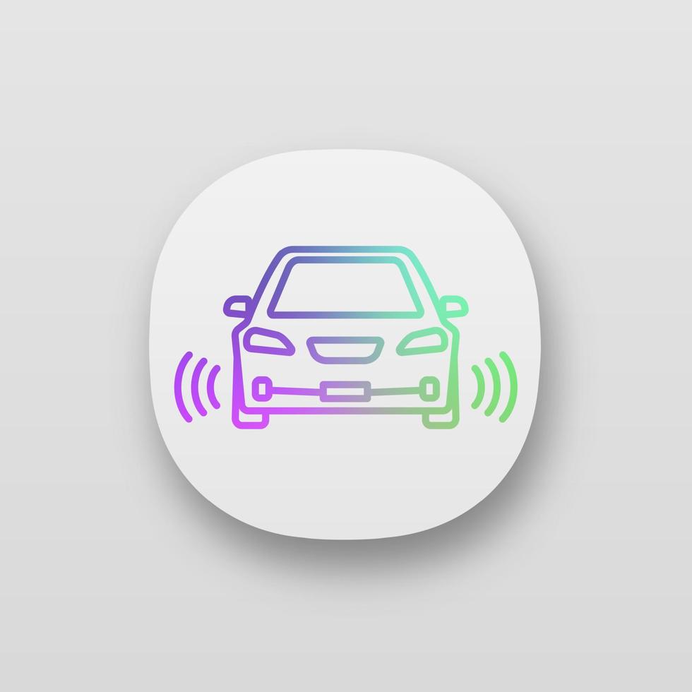 coche inteligente en el icono de la aplicación de vista frontal. nfc auto con sensores de radar. vehículo inteligente. interfaz de usuario ui ux. Aplicación web. automóvil autónomo. vehículo sin conductor. vector ilustración aislada