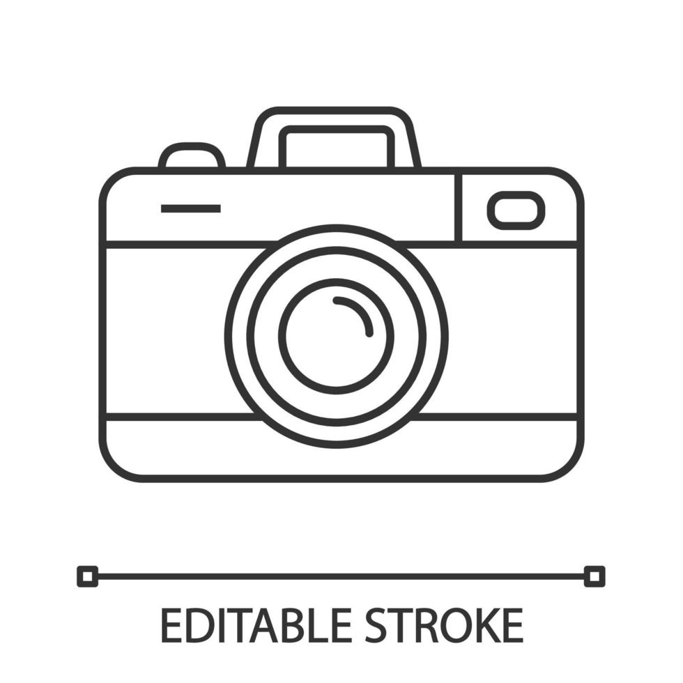 Photo camera linear icon. Thin line illustration. Photography. Taking pictures. Contour symbol. Vector isolated outline drawing. Editable stroke