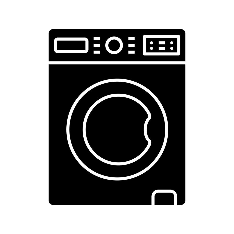 Washing machine glyph icon. Laundry machine. Washer. Household appliance. Silhouette symbol. Negative space. Vector isolated illustration