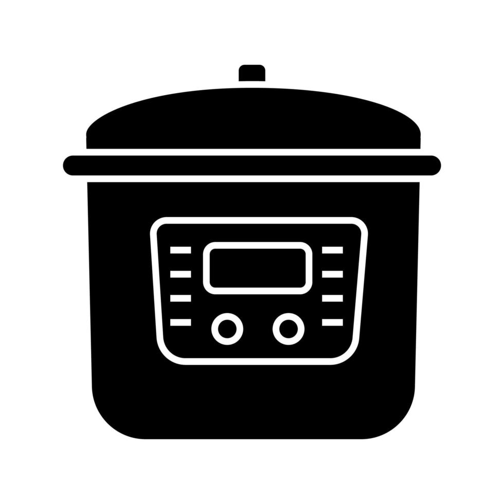 Multi cooker glyph icon. Slow cooker. Crock pot. Pressure multicooker. Kitchen appliance. Silhouette symbol. Negative space. Vector isolated illustration