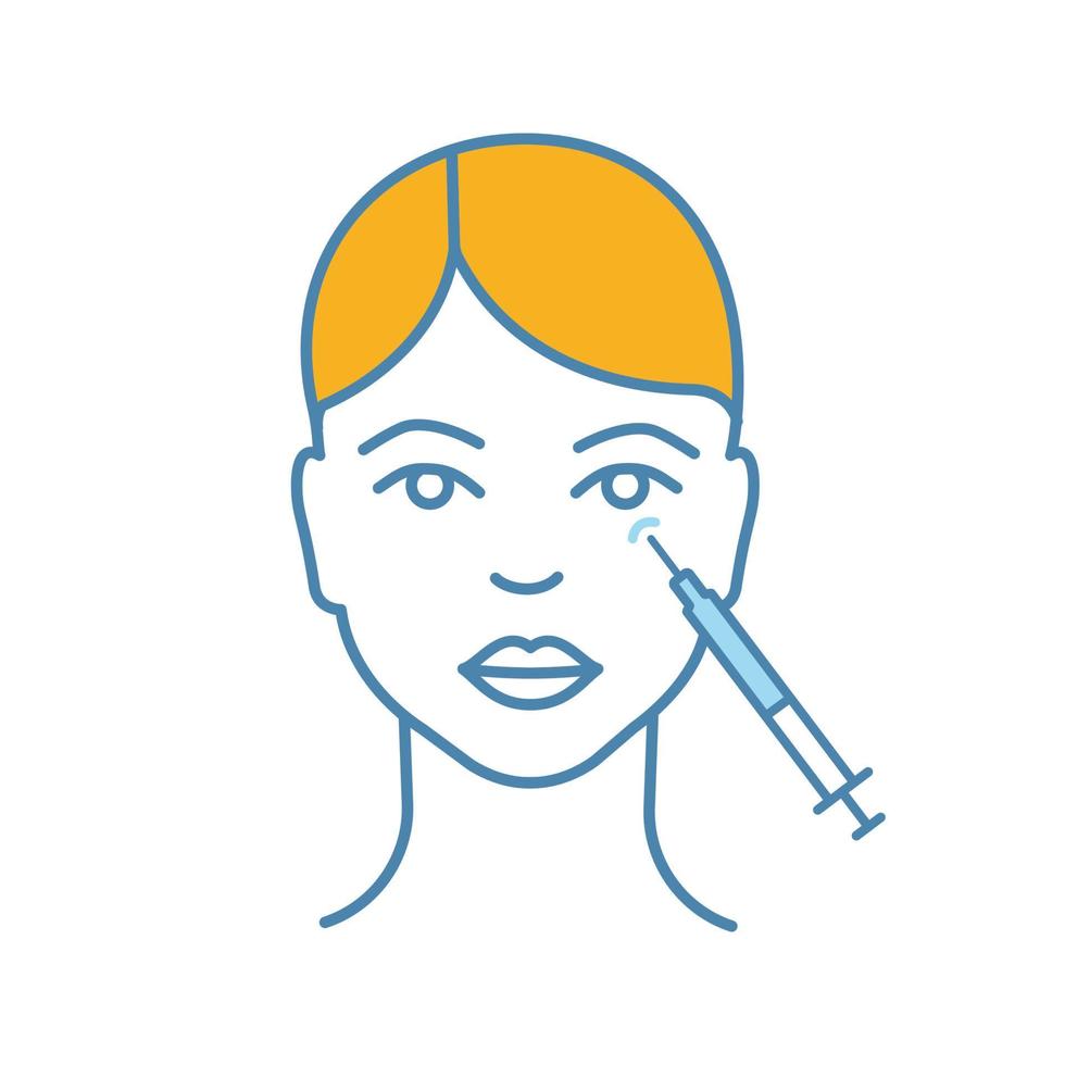 Icono de color de inyección de neurotoxina de patas de gallo. Inyección antiarrugas en el área de los ojos. Reducción de arrugas. procedimiento cosmético. rejuvenecimiento facial. ilustración vectorial aislada vector