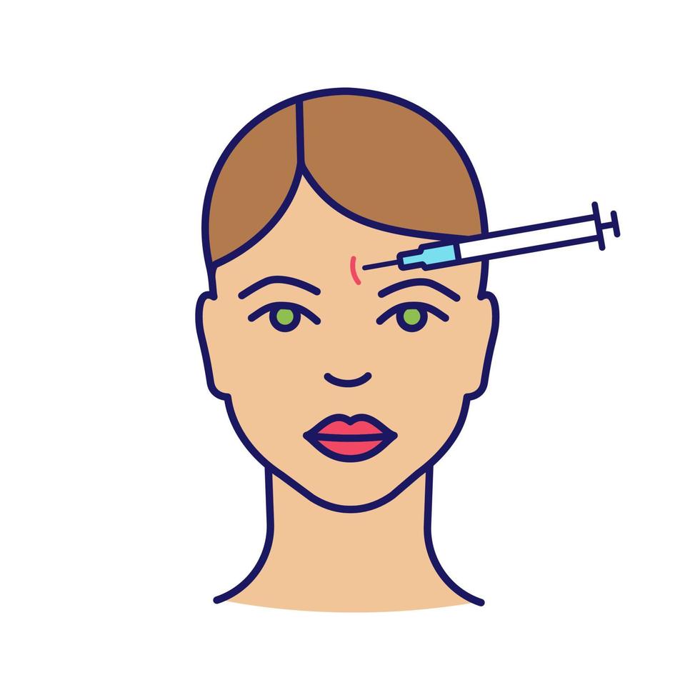 Forehead neurotoxin injection color icon. Frown lines anti wrinkle injection. Cosmetic procedure. Wrinkles reducing. Facial rejuvenation. Isolated vector illustration