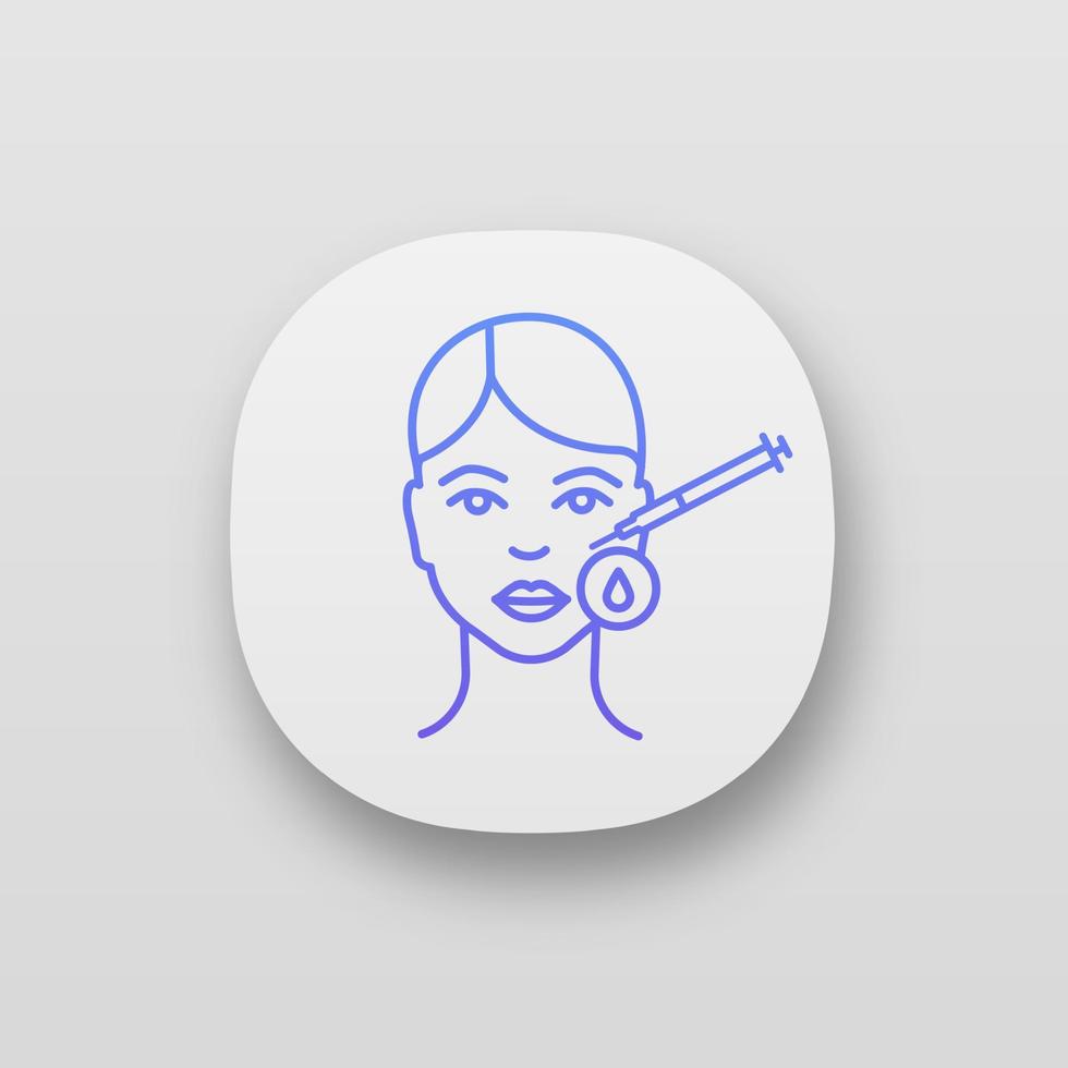 Neurotoxin injection area disinfection app icon. Hyaluronic acid injection. Injectable filler. Cosmetic procedure. Facial rejuvenation. Wrinkles reducing. UI UX interface. Vector isolated illustration