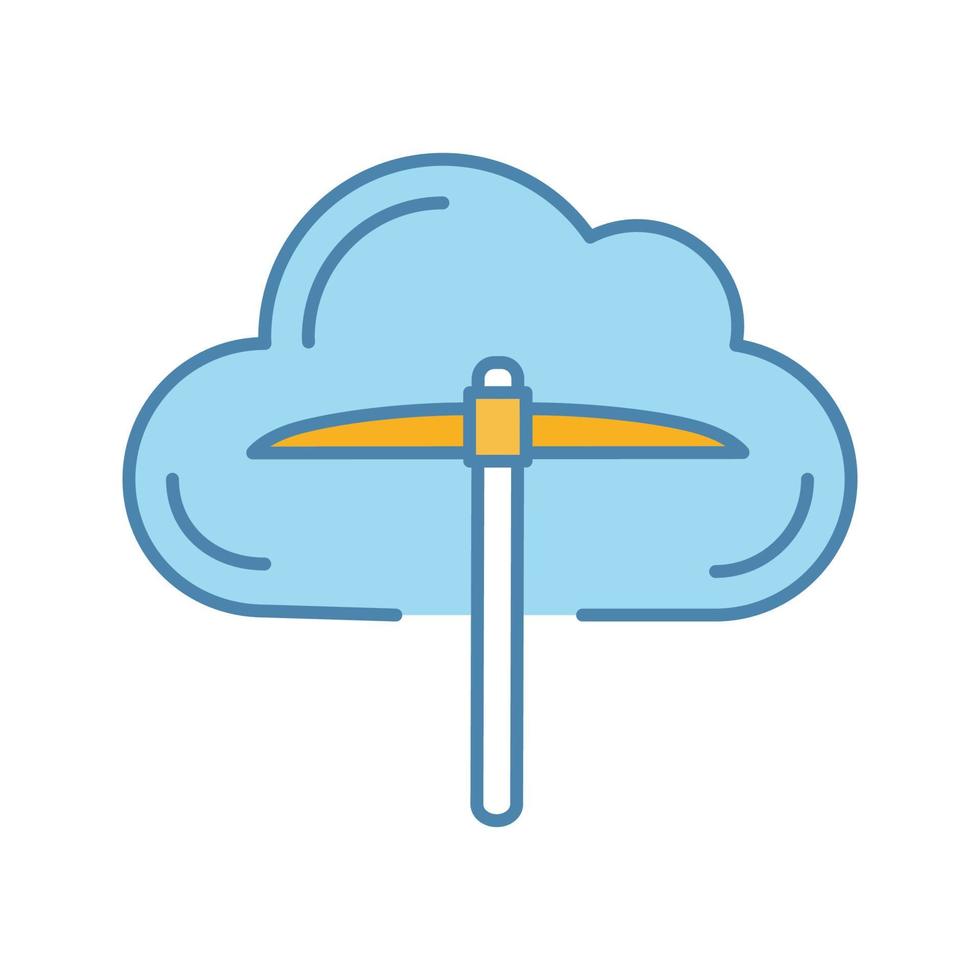 Cryptocurrency cloud mining service color icon. Crypto mining. Cryptocurrency business. Cloud with pickaxe. Isolated vector illustration