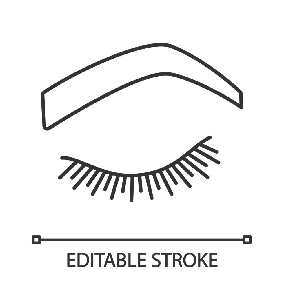 Steep arched eyebrow shape linear icon. Thin line illustration. Soft angled eyebrows. Brows shaping by tattooing. Closed woman eye. Contour symbol. Vector isolated outline drawing. Editable stroke