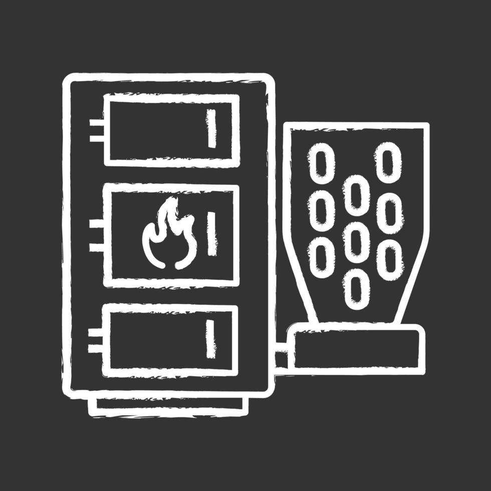 Pellet boiler chalk icon. Central heating system. Solid fuel boiler. Pellet burner system. Workshops, stores, pavilions, salons, business units, houses heating. Isolated vector chalkboard illustration